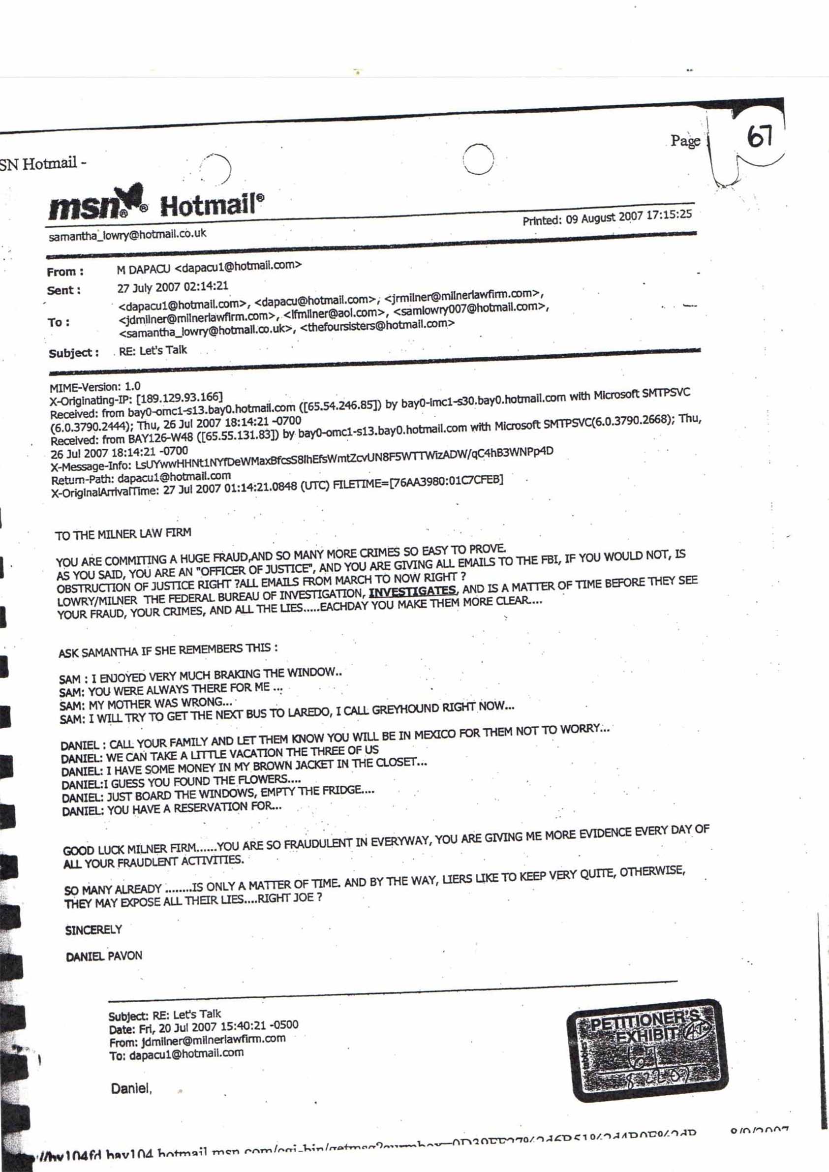 Since Then it Was Clear HE WAS THE CRIMINAL
And Not Samantha Who Was Also Kidnapped By Him
With Fraud And Deception: CRIMINAL  JOE MILNER!
Not Married, Not Living Together, Sam Illegally in USA
Why Samantha Did Not Want Her Last Name on Seb?
Milner Concealing Scam With Intentional No Service.
Using Deadly Violence Internationally As Distraction.
Homicide, Multiple Counts of Kidnapping, Fraud,
Illegal Sale of Real Estate, And More Crimes!
FEDERAL BUREAU OF INVESTIGATIONS
THE FBI: www.10.AL/fbi  = www.08.AL